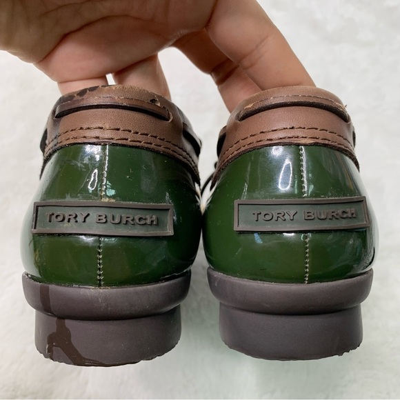 Tory Burch Women's Matthew Duck Boots 8 Green Brown Leather Rubber Rain Shoes - Picture 8 of 16